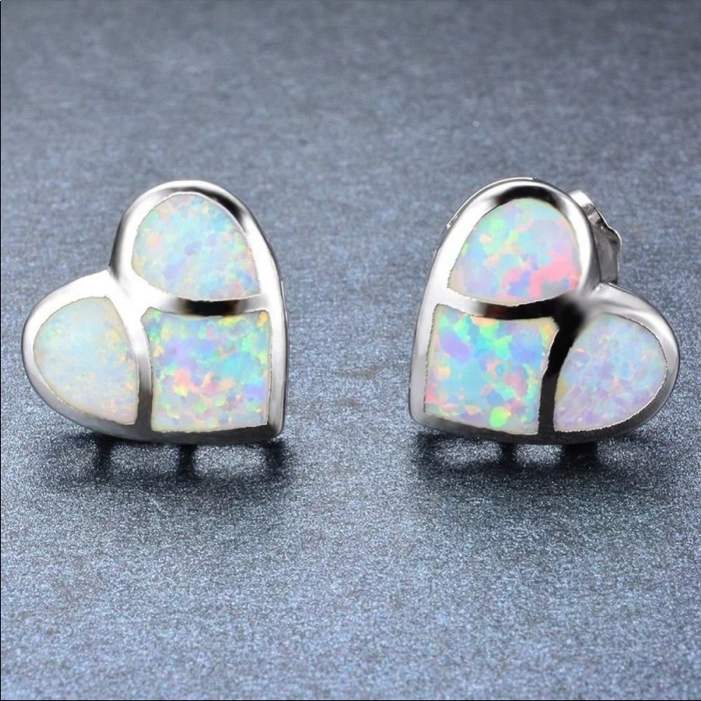 Sterling Silver Blue Heart Earrings - Picture 2 of 2
